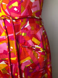 womens  vintage  sleevless  retro  pockets  pink  orange  multi  MOD  midi dress  midi  Dynasty  dress  back zip  A Line  60s  1960s  10