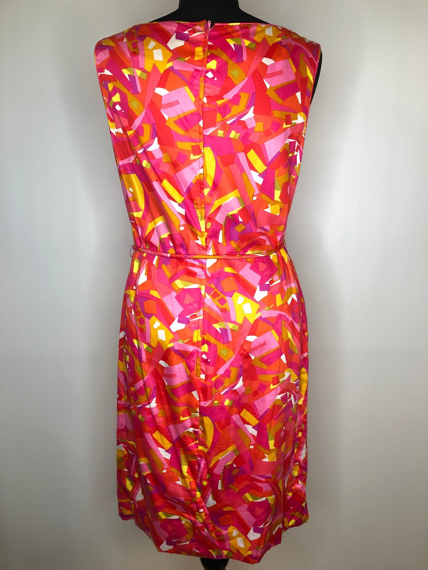 womens  vintage  sleevless  retro  pockets  pink  orange  multi  MOD  midi dress  midi  Dynasty  dress  back zip  A Line  60s  1960s  10