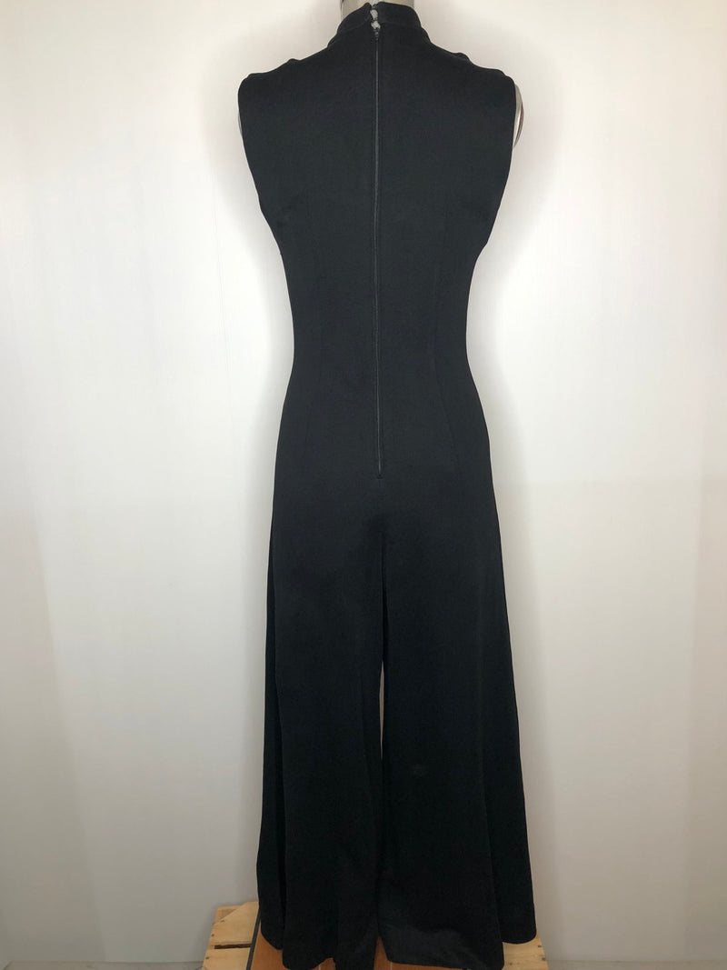womens  wide leg  vintage  Urban Village Vintage  studio 54  small  playsuit  party  palazzo pants  palazzo  onsie  jumpsuit  glamorous  glam  flares  flared trousers  flared  evening wear  evening  disco jumpsuit  disco  diamante embellishment  diamante  cut out detail  cut out  cocktail  black  all in one  70s  1970s  10