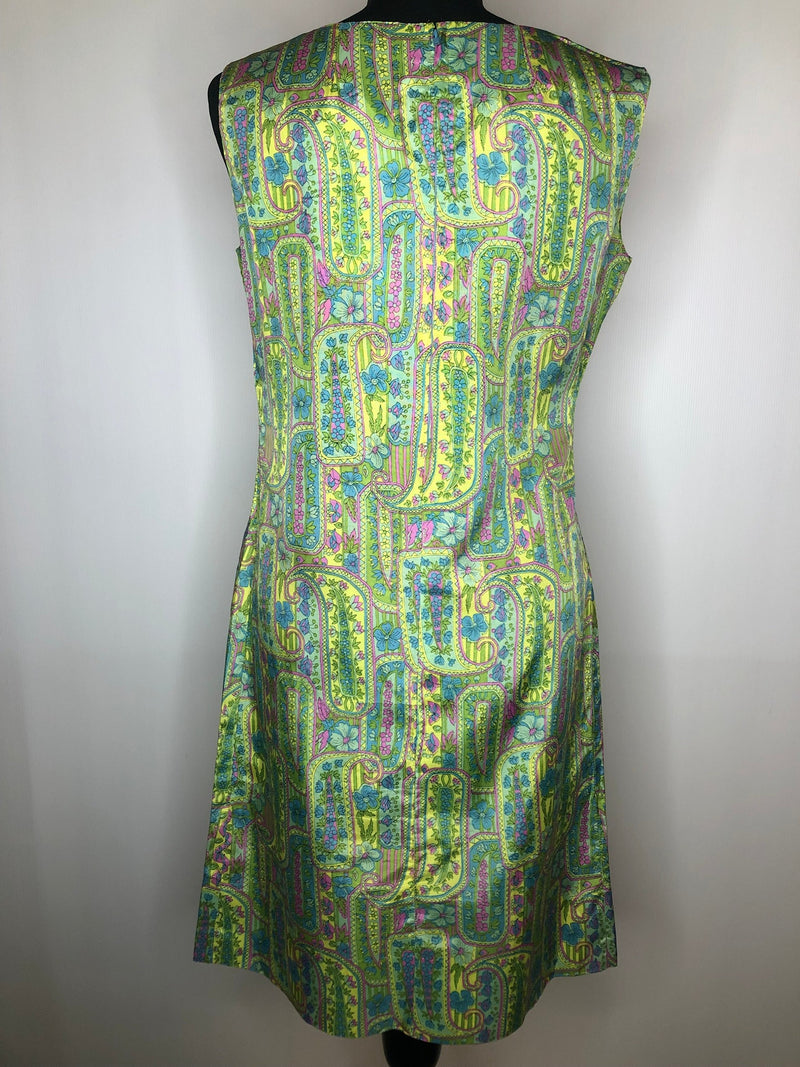 womens  vintage  summer dress  summer  sleeveless  multi  MOD  knee length dress  knee length  Green  floral print  floral dress  floral  dress  60s  1960s  12