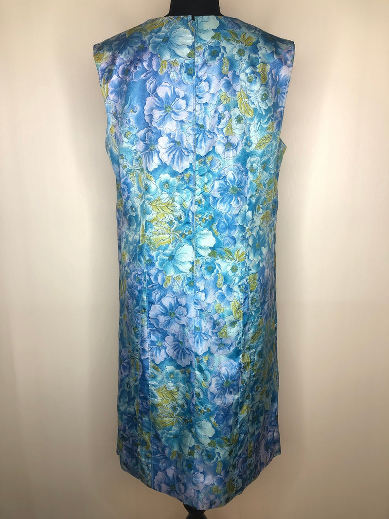 womens  vintage  summer dress  summer  sleeveless  MOD  knee length dress  knee length  floral print  floral dress  floral  dress  blue  60s  1960s  14