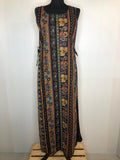 Vintage 1970s Split Side Floral Paisley Print Maxi Cover up Dress in Black - One Size