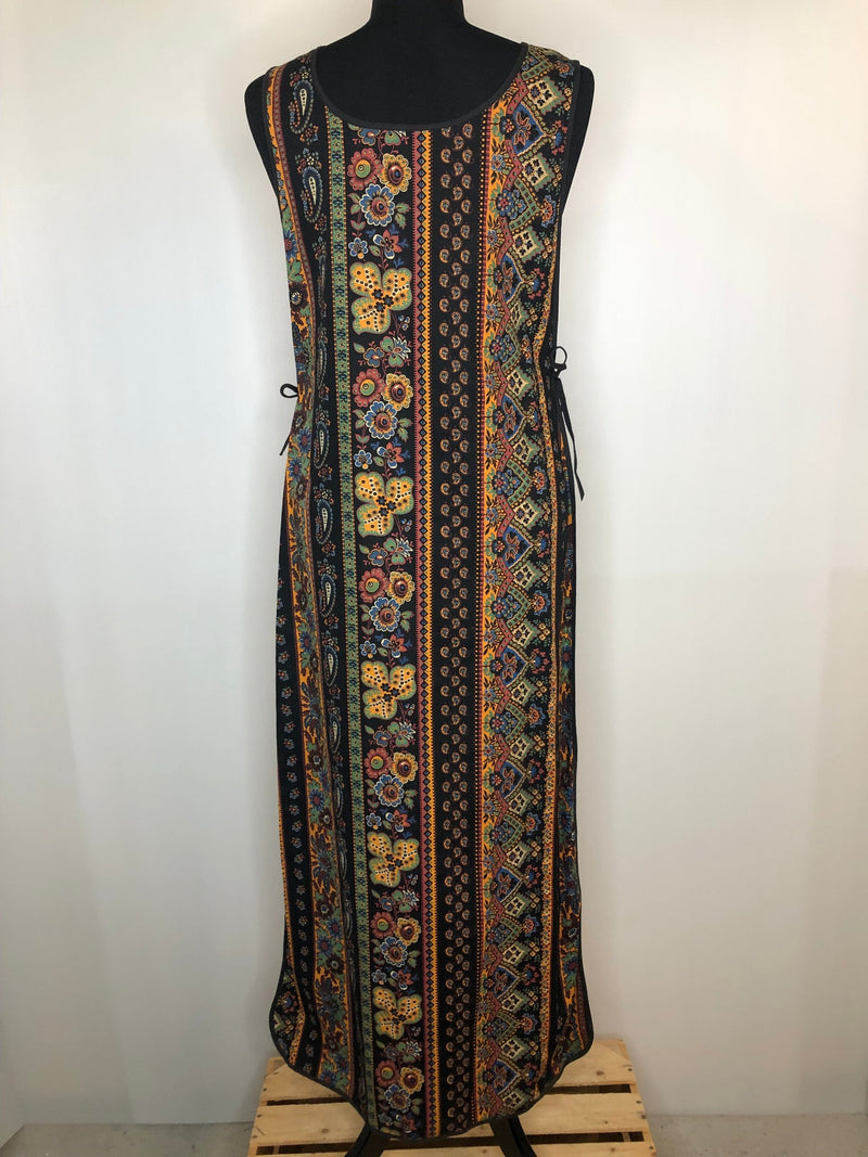 womens  vintage  Urban Village Vintage  urban village  tie size  summer dress  summer  split side  Paisley Print  One Size  maxi dress  maxi  long dress  holiday  hippie  floral print  floral dress  floral  festival  dress  crochet  boho  bohemian  black  beachwear  beach  70s  70  1970s
