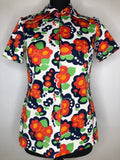 Vintage 1970s Floral Print Dagger Collar Zip Front Blouse - Size UK 10
