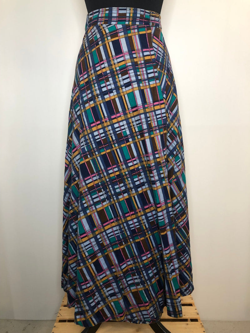 wrap belt  womens  vintage  Urban Village Vintage  urban village  Skirts  skirt  multi  maxi skirt  maxi  long length  Kati London  Jarvio by Aiden  floral print  checked  check shirt  check  Blue  8  70s  1970s