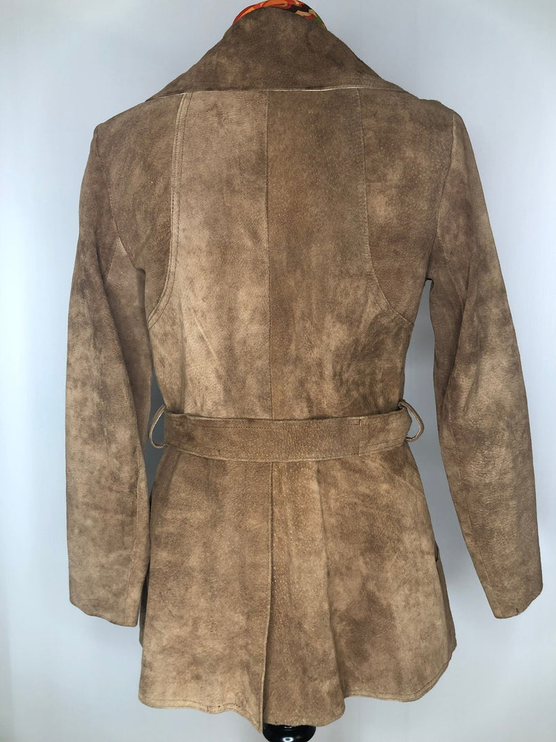 womens  waist belt  vintage  Urban Village Vintage  urban village  Suede Jacket  Suede  Rounded collar  pockets  MOD  long sleeve  Jacket  collar  coat  button down  big collar  Belted waist  belted jacket  belted  belt  60s  1960s  10