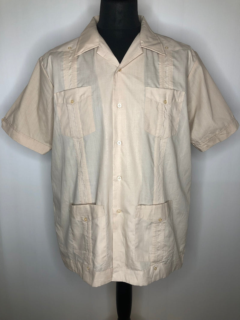 White  vintage  Urban Village Vintage  urban village  summer of love  summer  short sleeved  short sleeve  Shirt  pockets  Mens Shirts  mens  guayabera  front pockets  cuban shirt  cuban  collar  classic pleat  chest pockets  50s style  50s  50  1950s