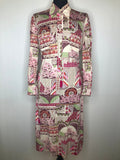 Vintage 1970s Dagger Collar Floral Print Shirt Dress in Pink - Size UK 14
