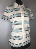 womens shirt  womens  white  vintage  Urban Village Vintage  urban village  summer blouse  stripes  Short sleeve  Shirt  multi  dagger collar  collared  collar  blouse  70s  1970s  12