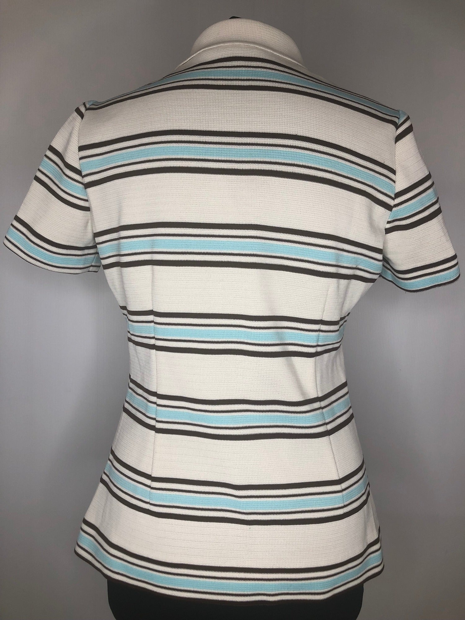 womens shirt  womens  white  vintage  Urban Village Vintage  urban village  summer blouse  stripes  Short sleeve  Shirt  multi  dagger collar  collared  collar  blouse  70s  1970s  12