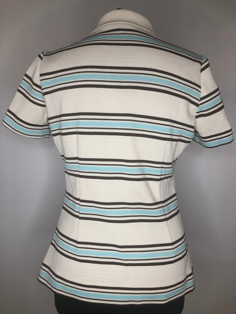 womens shirt  womens  white  vintage  Urban Village Vintage  urban village  summer blouse  stripes  Short sleeve  Shirt  multi  dagger collar  collared  collar  blouse  70s  1970s  12