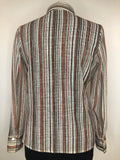 womens  vintage  top  Orange  multi  dagger collar  brown stripes  blouse  70s  1970s