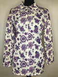 1970s Floral Print Dagger Collar Zip Front Blouse - Size UK 12