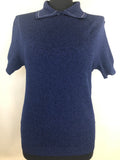 1970s Knitted Short Sleeved Collar Top by St Michael - Size UK 12