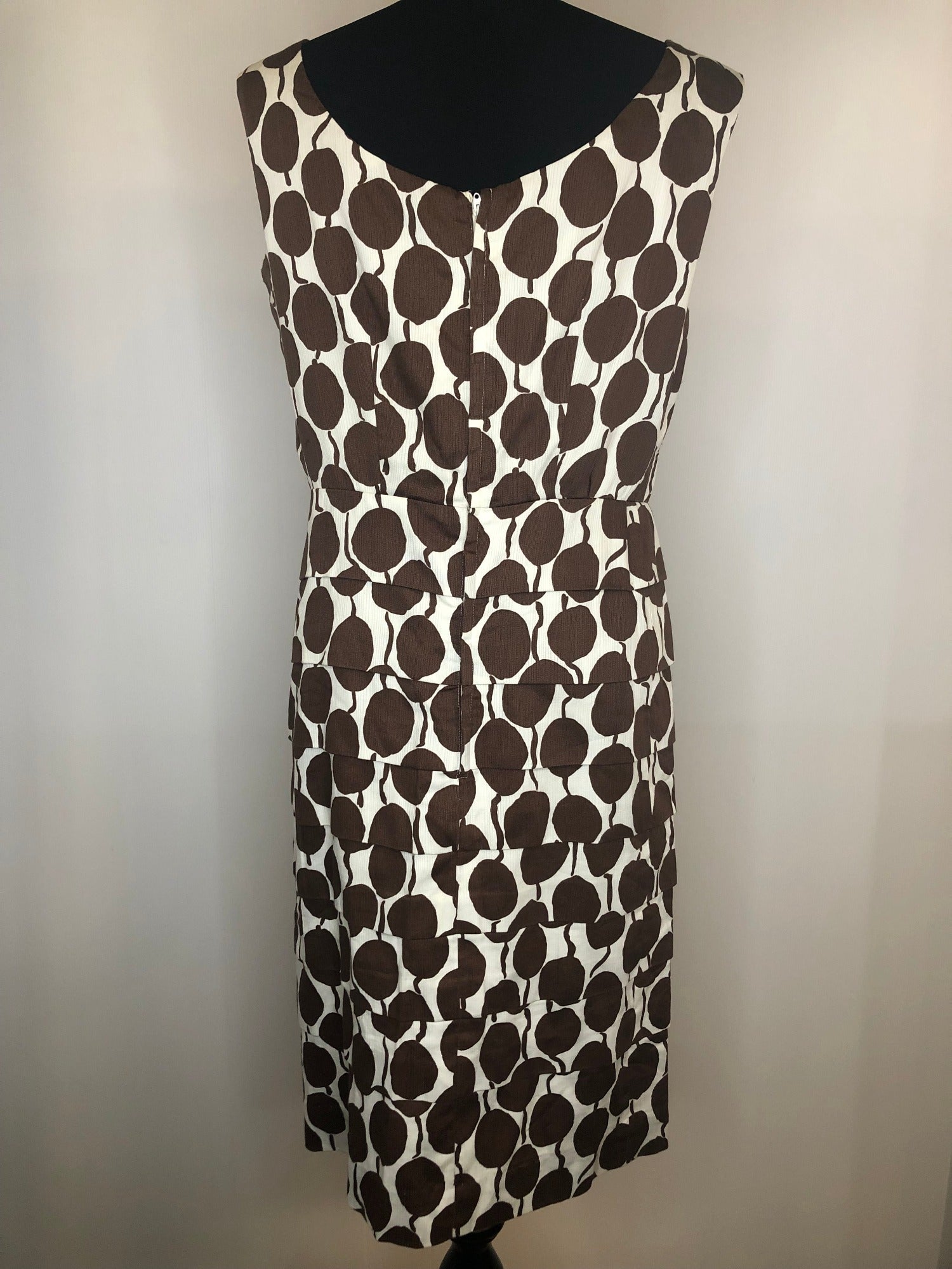 womens  white  vintage  sleevless  retro  polyester  MOD  layered  dress  circle print  brown  back zip  60s  1960s  12