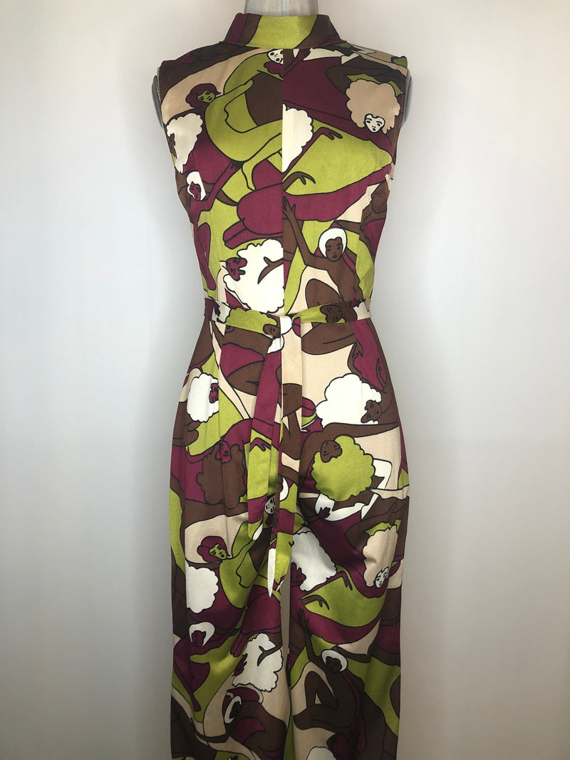 10  womens  wide leg  vintage  Urban Village Vintage  psychedelic  playsuit  pink  palazzo pants  onsie  multi  jumpsuit  green  flares  flared  female print  brown  all in one  70s  1970s
