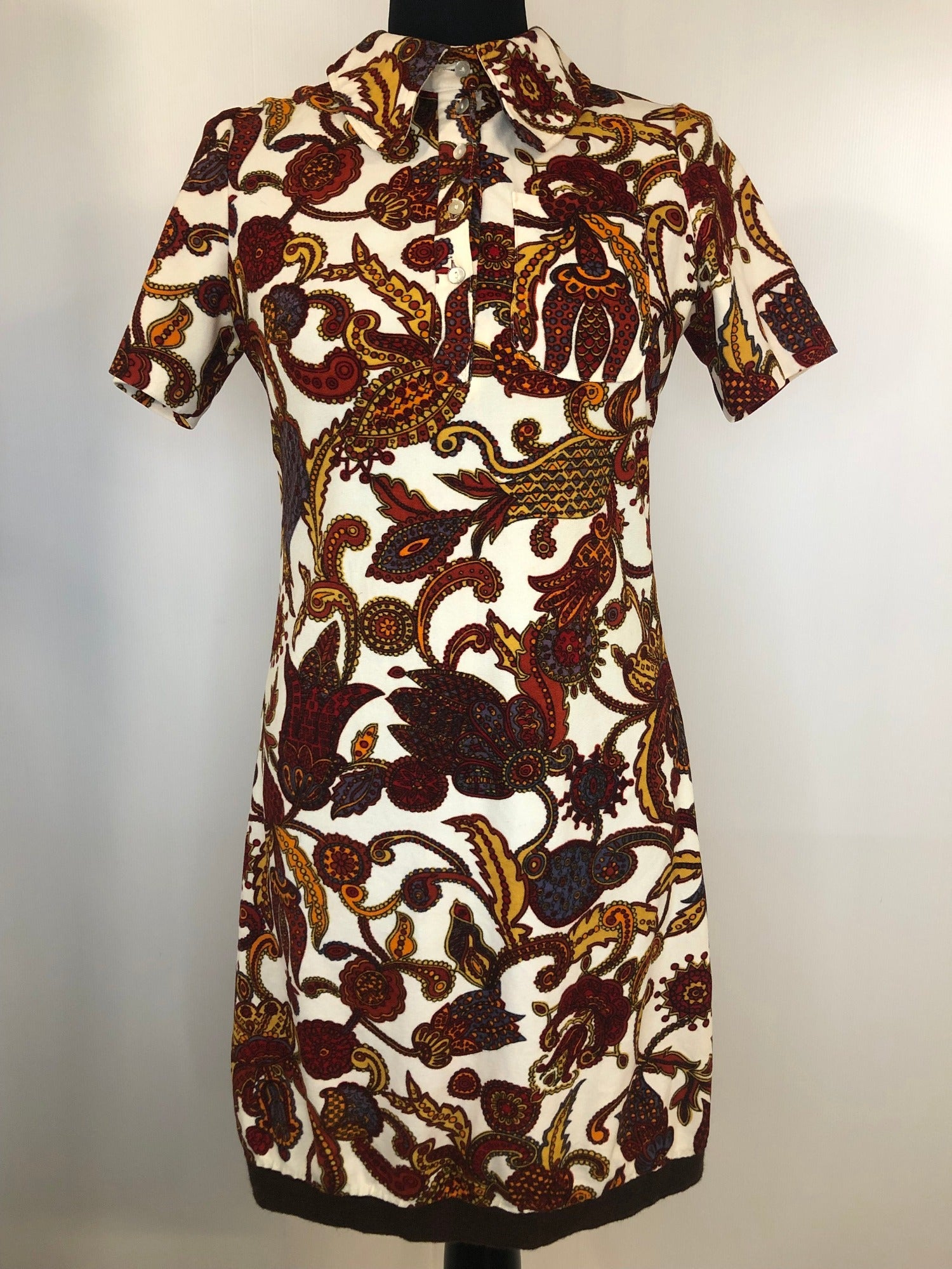 womens  white  vintage  short sleeved  retro  red  pussy bow  print dress  orange  multi  MOD  ethnic print  dress  blue  60s  1960s  10