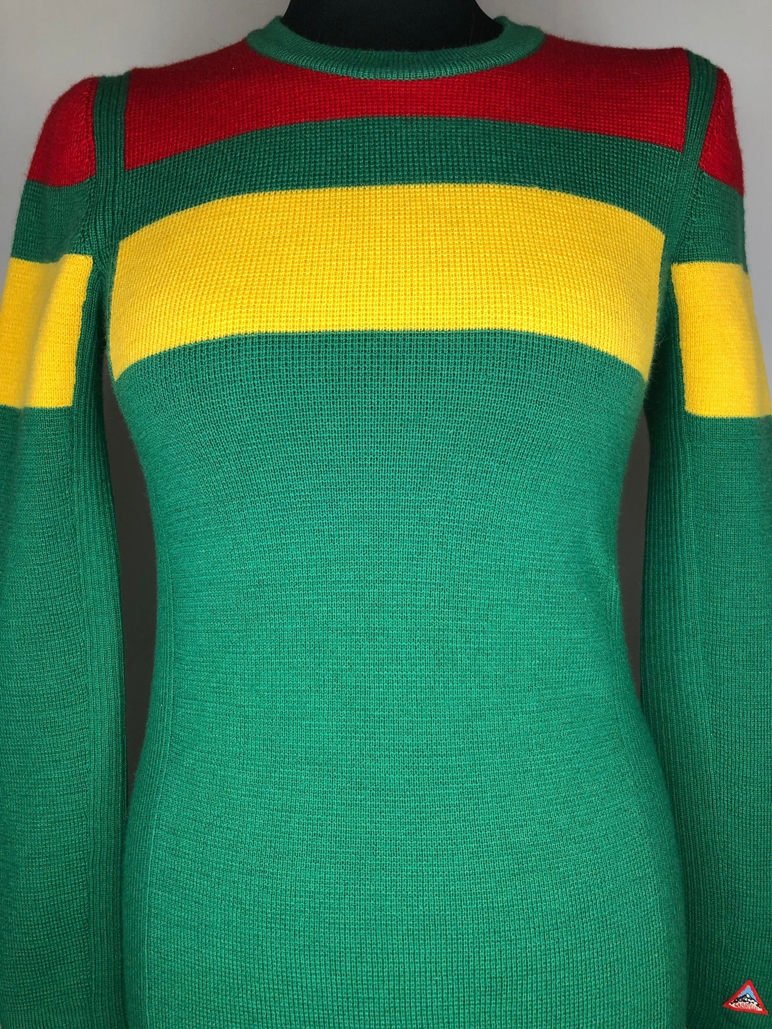 yellow  womens  vintage  Urban Village Vintage  urban village  sweater  Ski Jumper  red  multi  Long sleeved top  long sleeve  knitwear  knitted  knit  jumper  jumpe  green  Gabrielli  fitted  block colour  8  60s  1960s