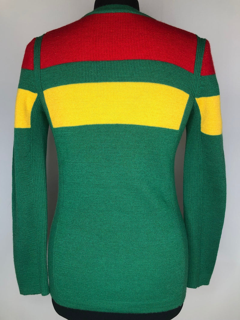 yellow  womens  vintage  Urban Village Vintage  urban village  sweater  Ski Jumper  red  multi  Long sleeved top  long sleeve  knitwear  knitted  knit  jumper  jumpe  green  Gabrielli  fitted  block colour  8  60s  1960s