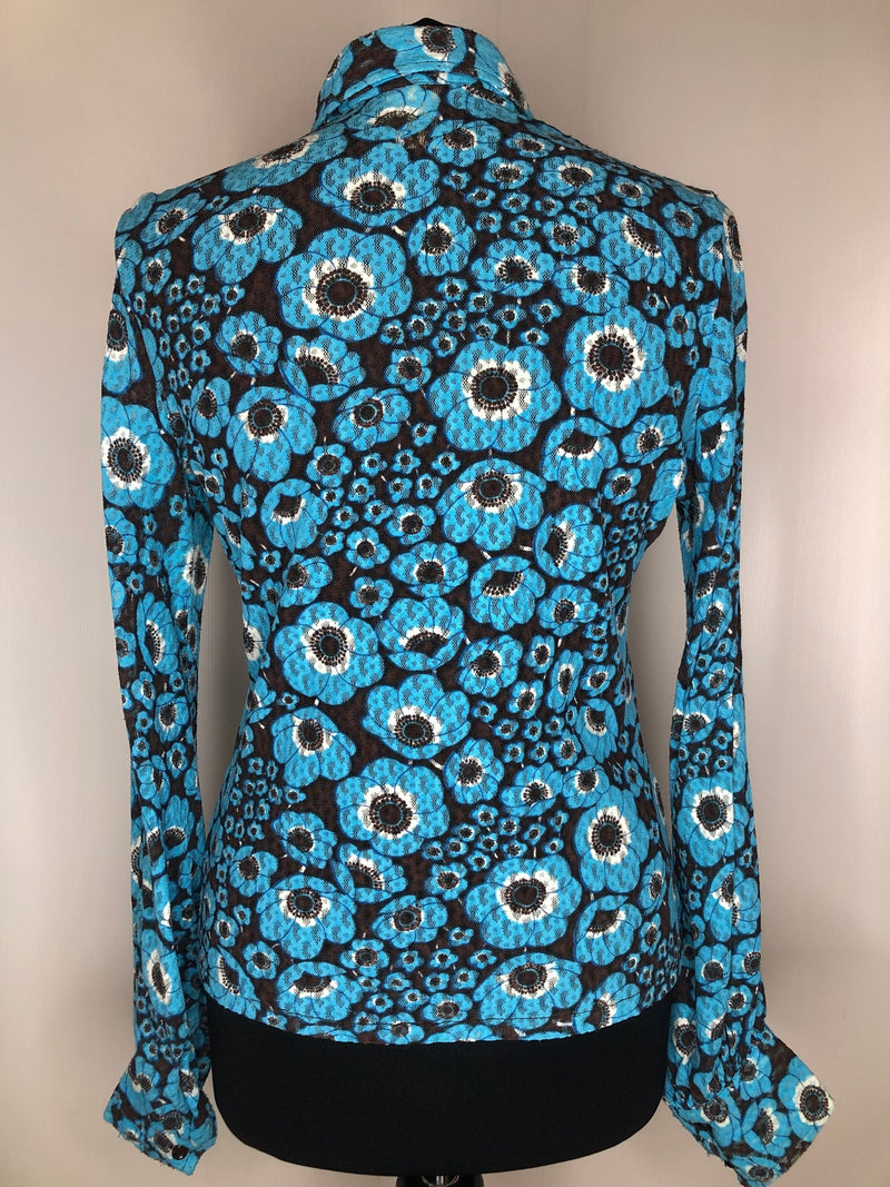 womens  vintage  Urban Village Vintage  urban village  summer blouse  shirt  long sleeve  lace  floral  dagger collar  collar  button front  button  blue  blouse  black  big collar  70s  1970s  12