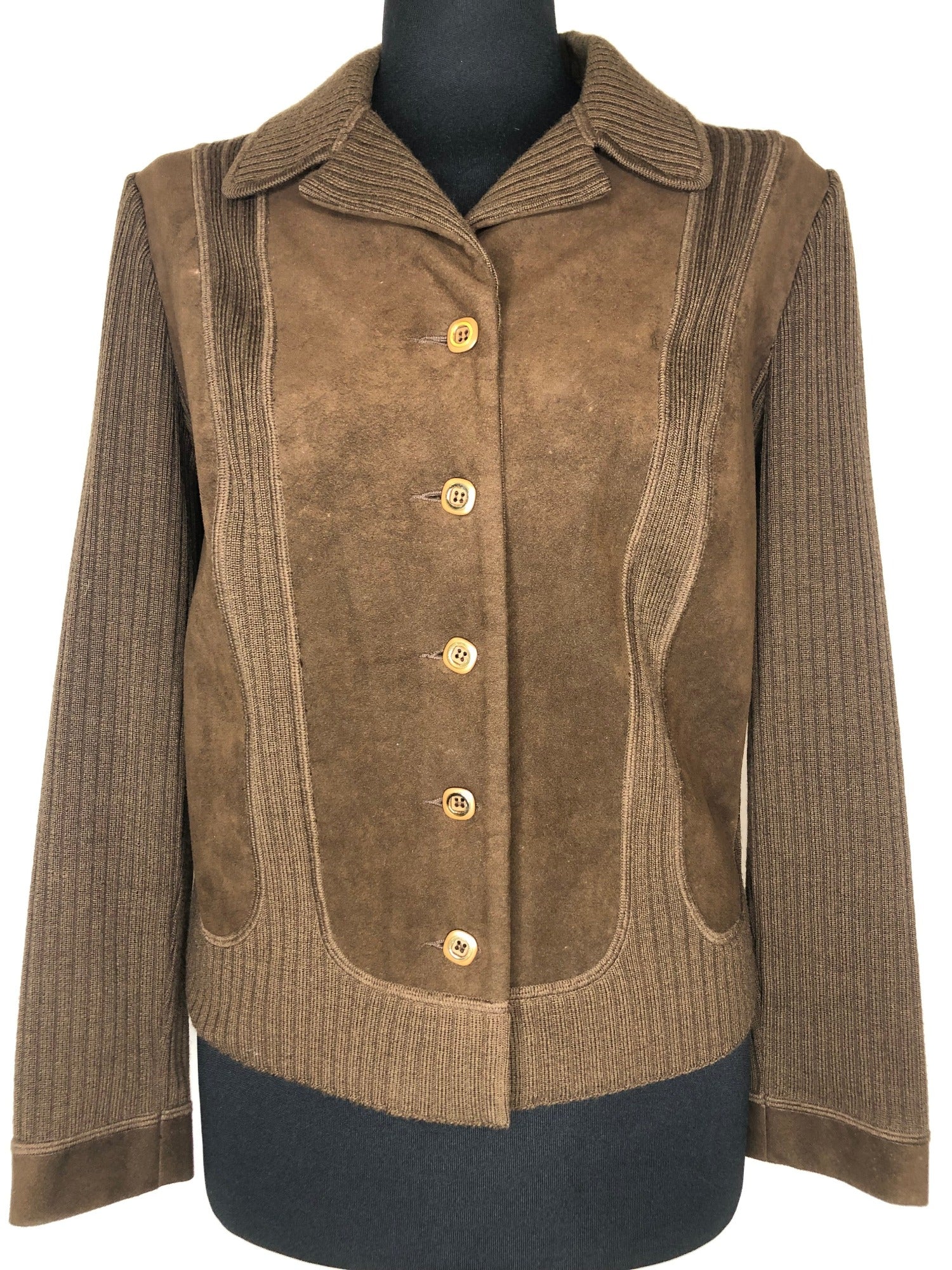 womens  Urban Village Vintage  urban village  suede  pockets  long sleeve  knitted  knit  jacket  Ina Modell  cardigan  cardi  brown  60s  1960s  14