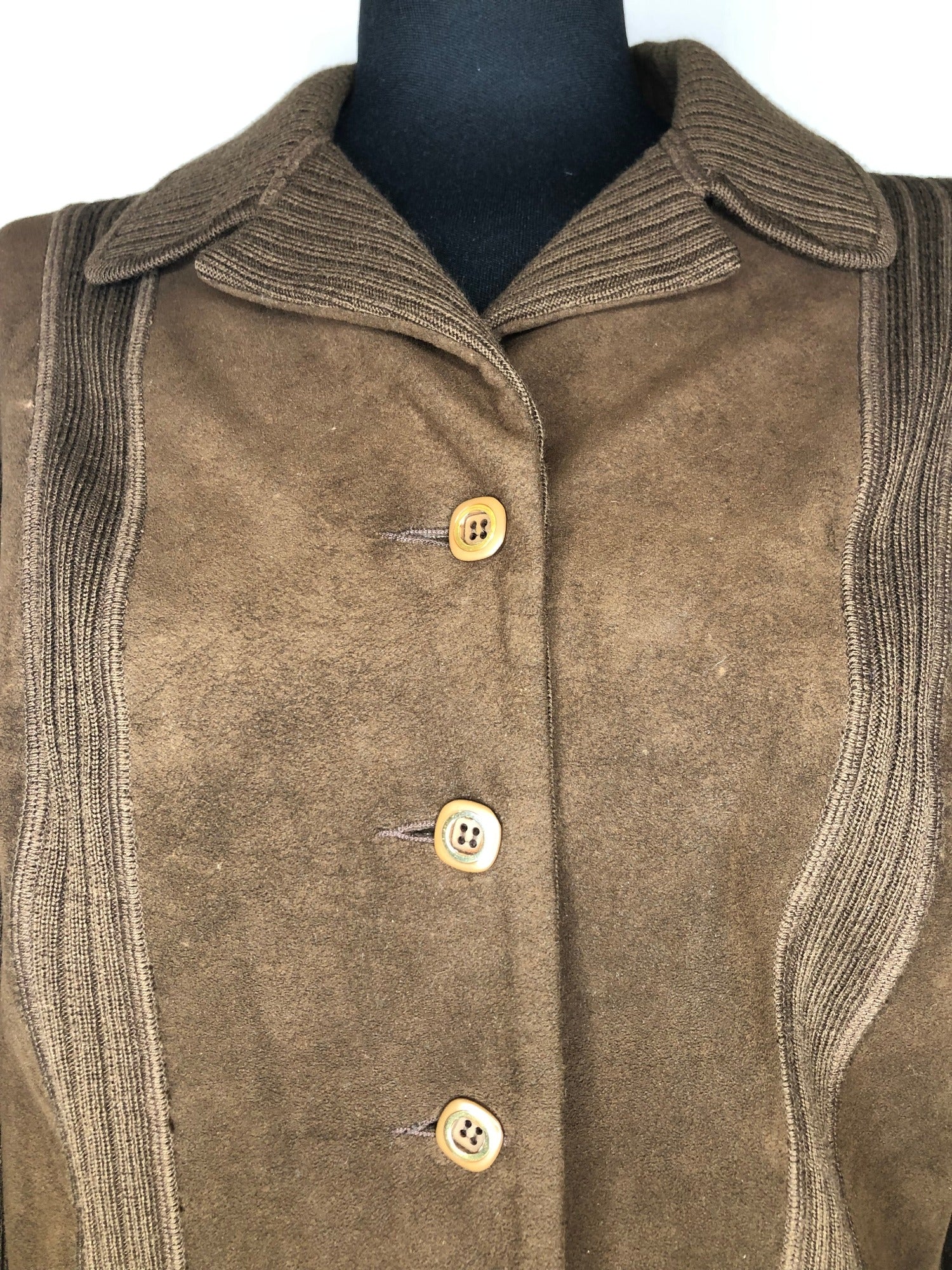 womens  Urban Village Vintage  urban village  suede  pockets  long sleeve  knitted  knit  jacket  Ina Modell  cardigan  cardi  brown  60s  1960s  14