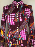 womens  vintage  Urban Village Vintage  urban village  summer dress  retro  purple  psychedelic  psych  MOD  long sleeved  hippy  hippie  decorative buttons  collar  button  70s  70  1970s