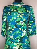 womens  vintage  sleevless  retro  pockets  multi  MOD  Green  dress  cowl neck  cowl  back zip  60s  1960s  10