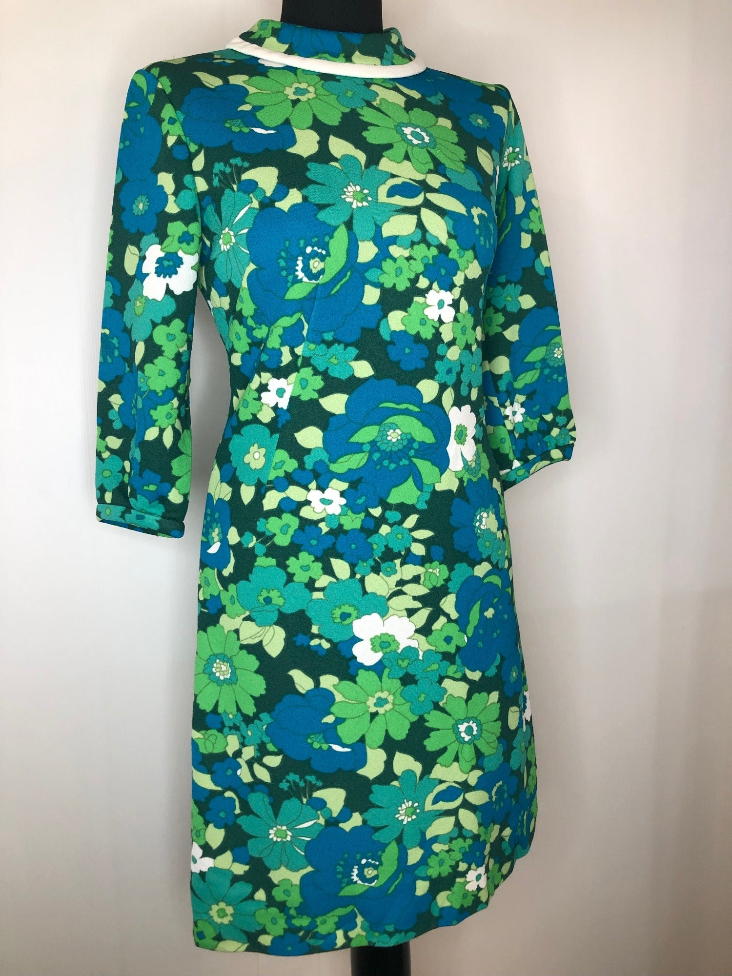 womens  vintage  sleevless  retro  pockets  multi  MOD  Green  dress  cowl neck  cowl  back zip  60s  1960s  10