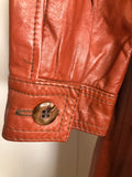 womens jacket  womens coat  womens  waist belt  vintage  Urban Village Vintage  urban village  trench  pockets  long length coat  long  lining  Leather Jacket  Leather  large pointed collar  Jacket  coat  button  brown  Belted waist  belted jacket  belt  70s  70  1970s  10