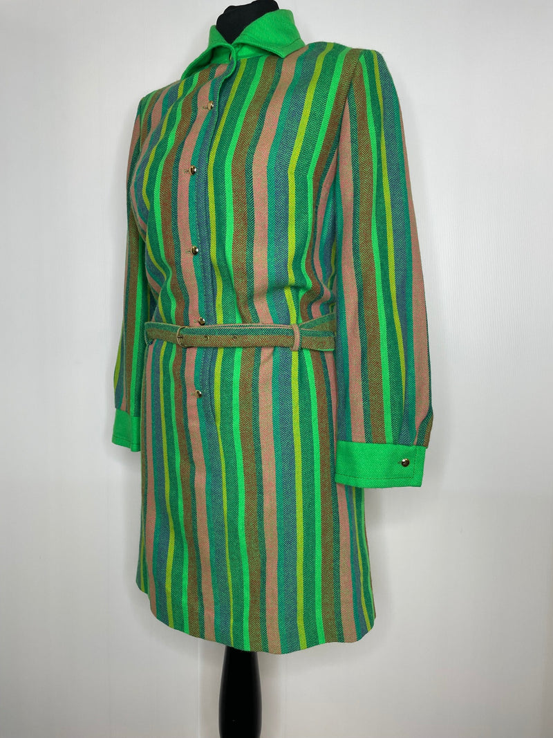 womens  waist belt  vintage  stripey  Stripes  striped  stripe  shirt collar  scooter dress  scooter  retro  red  Rainbow  pink  modette  MOD  midi  long sleeve  high neck  Herringbone  Green  dress  belted dress  70s  1970s  12