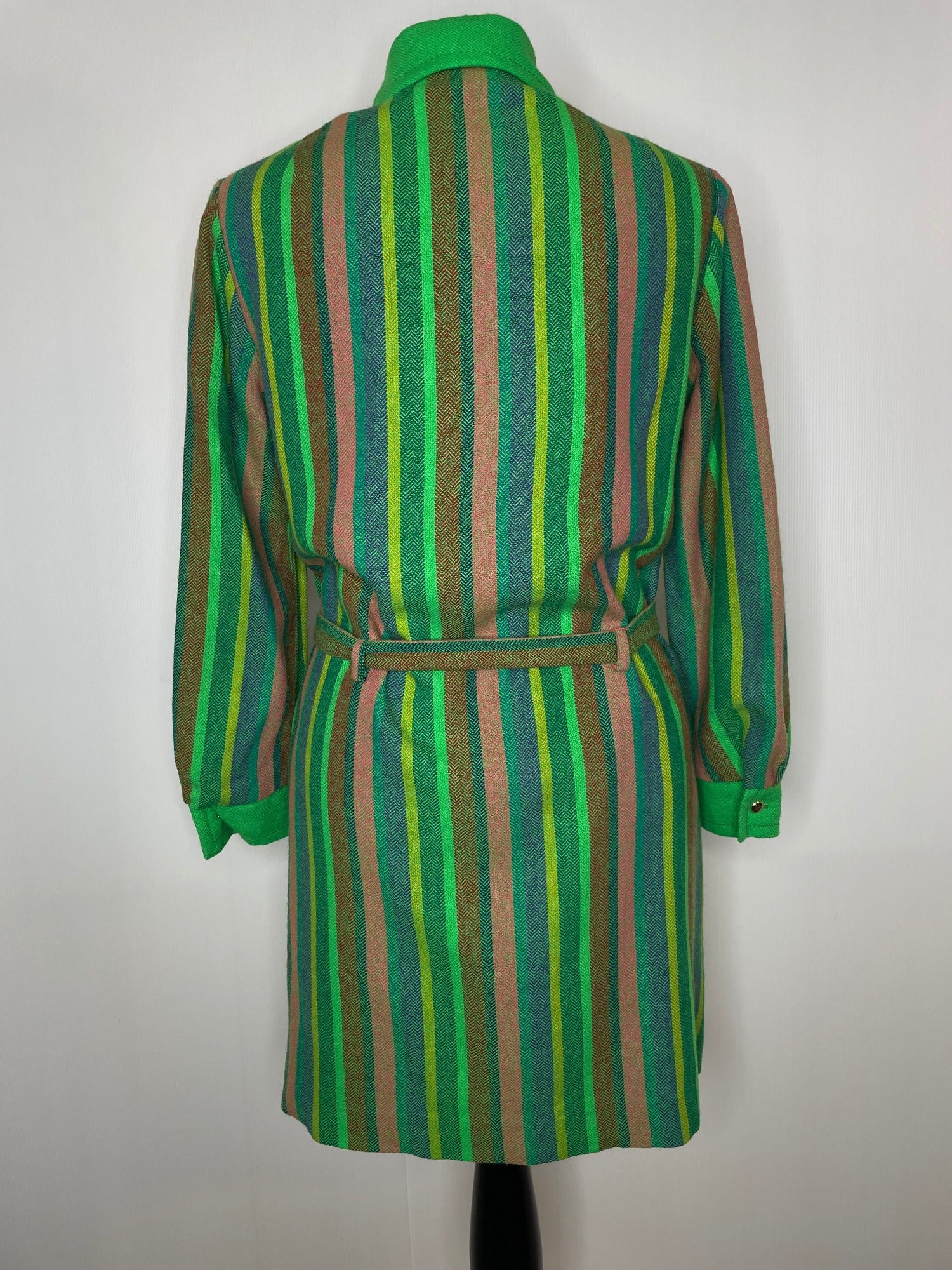 womens  waist belt  vintage  stripey  Stripes  striped  stripe  shirt collar  scooter dress  scooter  retro  red  Rainbow  pink  modette  MOD  midi  long sleeve  high neck  Herringbone  Green  dress  belted dress  70s  1970s  12