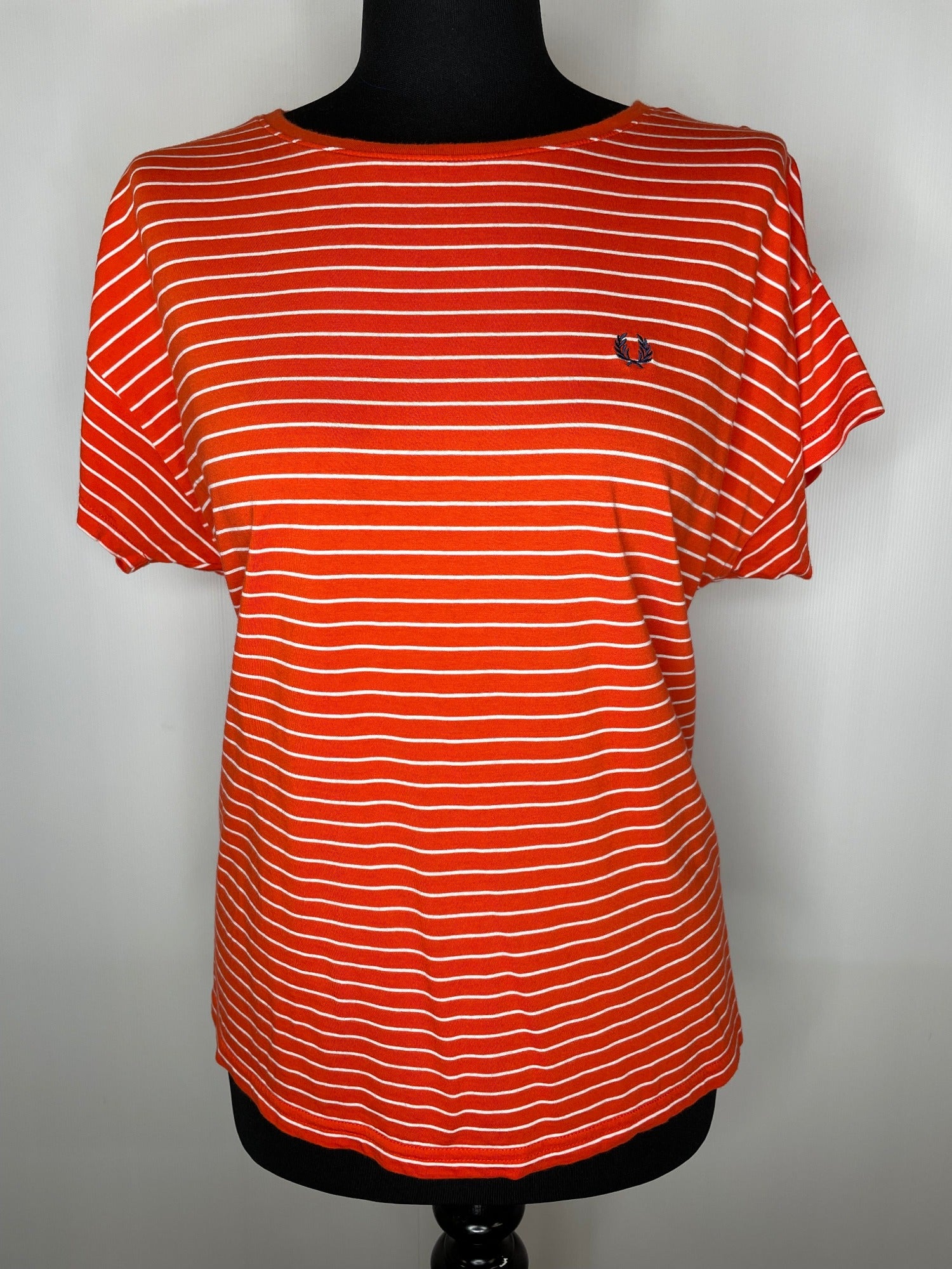 white  vintage  Urban Village Vintage  urban village  top  tee  t shirt  summer top  summer  stripey  Stripes  striped  stripe  short sleeved  short sleeve  retro  Red  MOD  Fred Perry  crew neck  Cotton  breton  14