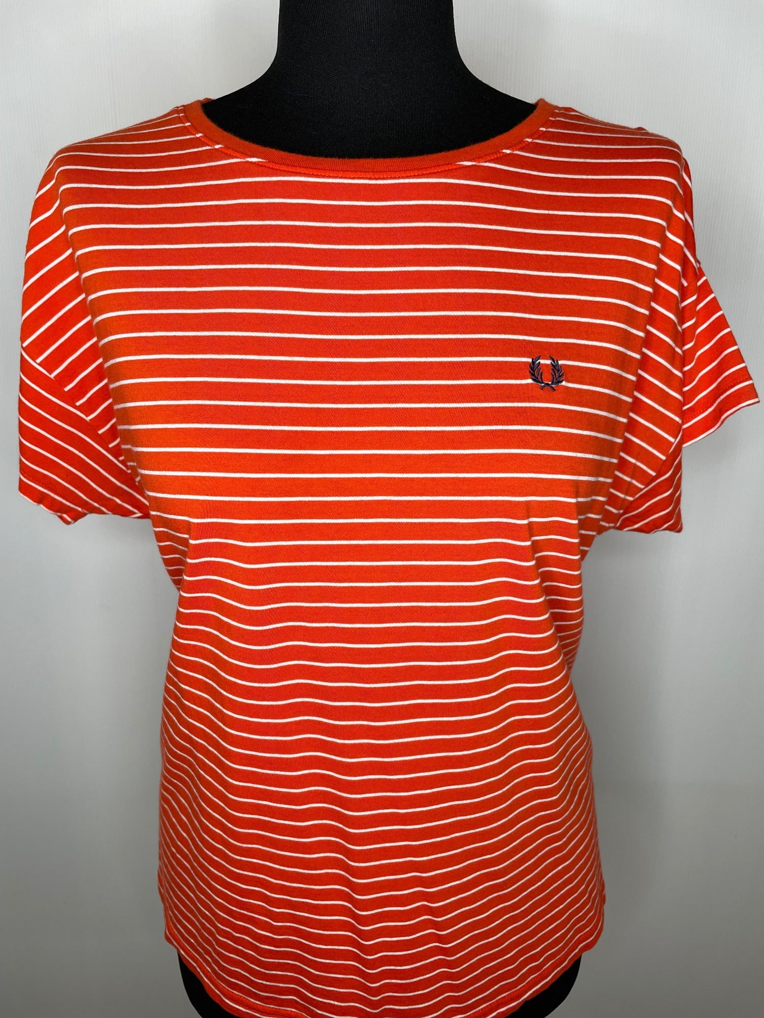 white  vintage  Urban Village Vintage  urban village  top  tee  t shirt  summer top  summer  stripey  Stripes  striped  stripe  short sleeved  short sleeve  retro  Red  MOD  Fred Perry  crew neck  Cotton  breton  14