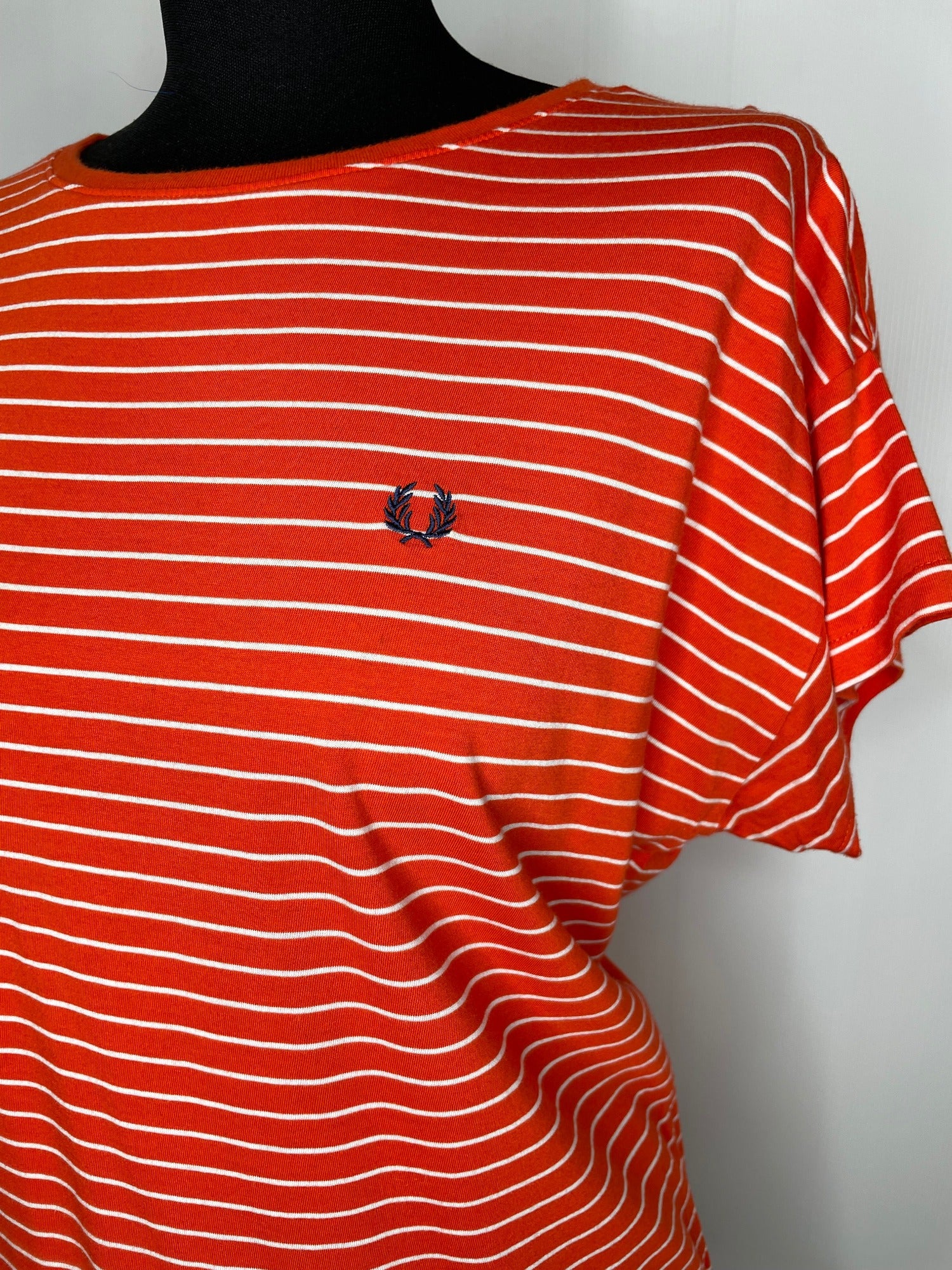 white  vintage  Urban Village Vintage  urban village  top  tee  t shirt  summer top  summer  stripey  Stripes  striped  stripe  short sleeved  short sleeve  retro  Red  MOD  Fred Perry  crew neck  Cotton  breton  14