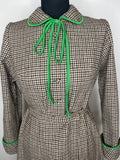 wool dress  wool  womens  vintage  Urban Village Vintage  urban village  secretary dress  secretary  scooter  round collar  retro  MOD  long sleeve  Green  dress  collared dress  collared  collar dress  collar  club check  brown  Aquascutum  8  70s  60s  6-8  6  1970s  1960s