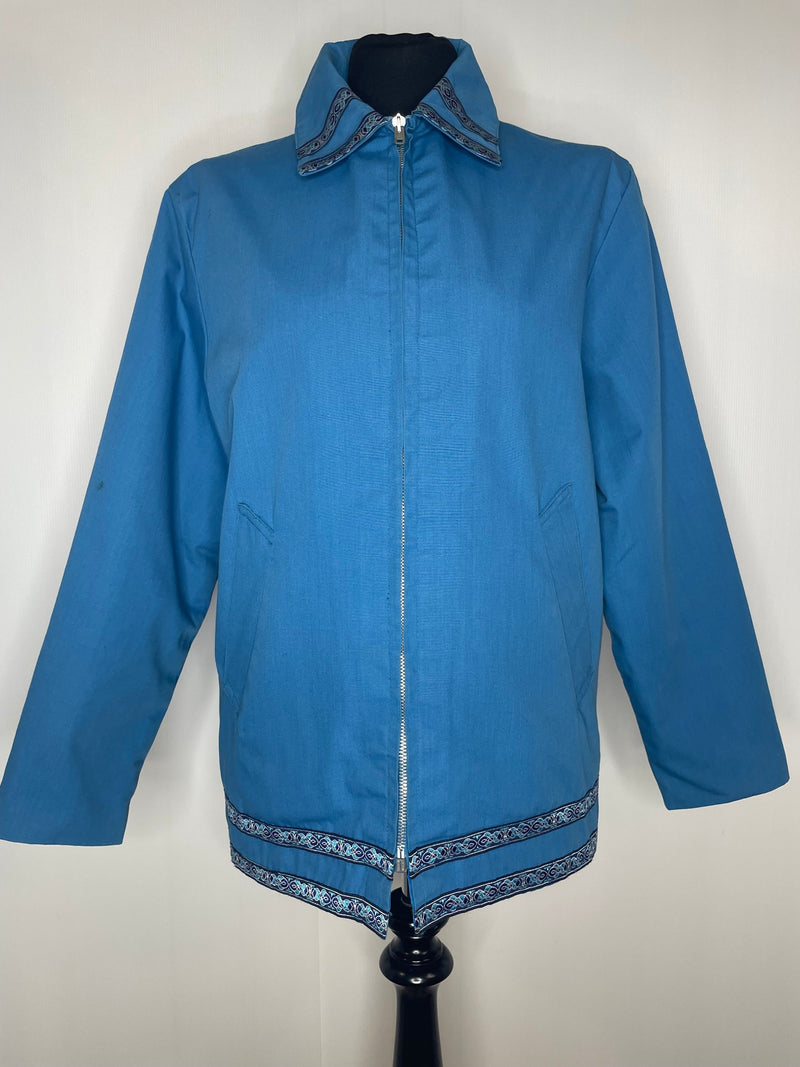 10  womens  waterproof  water repellent  vintage  pointed collar  point collar  outdoor wear  Outdoor jacket  nordic  large collar  faded  embroidery detail  embroidery  Embroidered  dagger collar  collared  collar  blue  big collar  70s  1970s