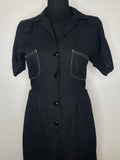 womens  vintage  Urban Village Vintage  short sleeve dress  safari style  safari dress  safari  moygashel  linen  dress  black  8  70s  1970s