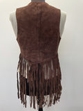 womens  vintage  Urban Village Vintage  urban village  Suede Jacket  suede fringing  Suede  stitch detailing  stitch detail  sleevless  retro  Jacket  fringing  fringed  fringe  dark brown  coat  brown stitch  brown  70s  6  1970s