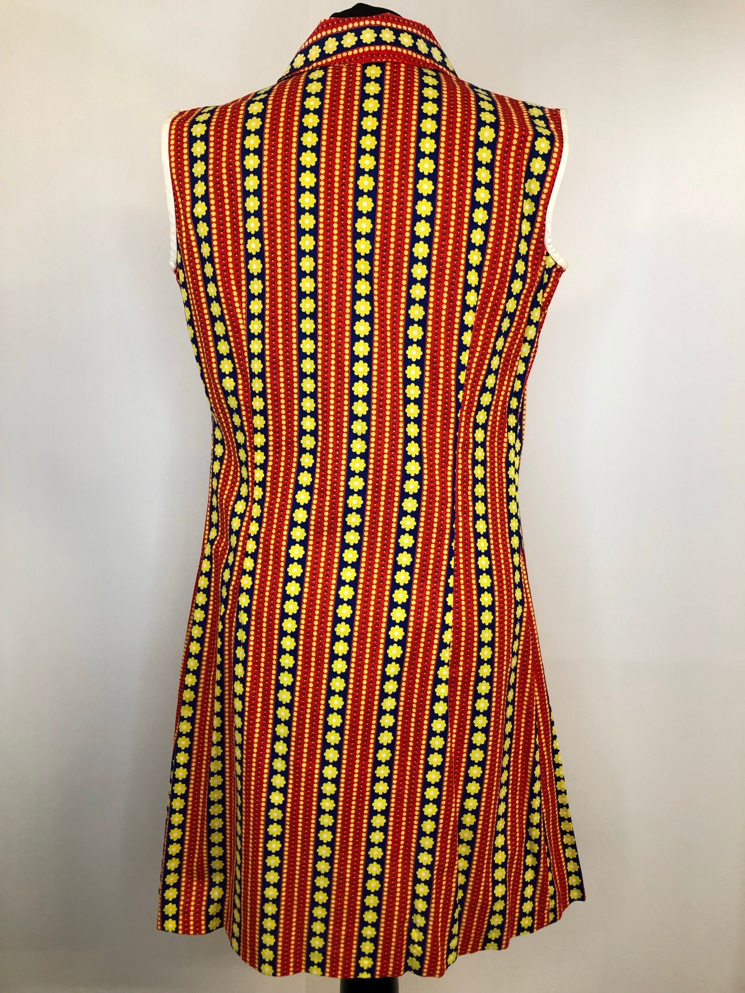 womens  vintage  Urban Village Vintage  summer dress  stripes  sleeveless  red  print dress  print  multi  floral print  floral  dress  dagger collar  Corilea Fashions  balloon sleeve  70s  1970s  12