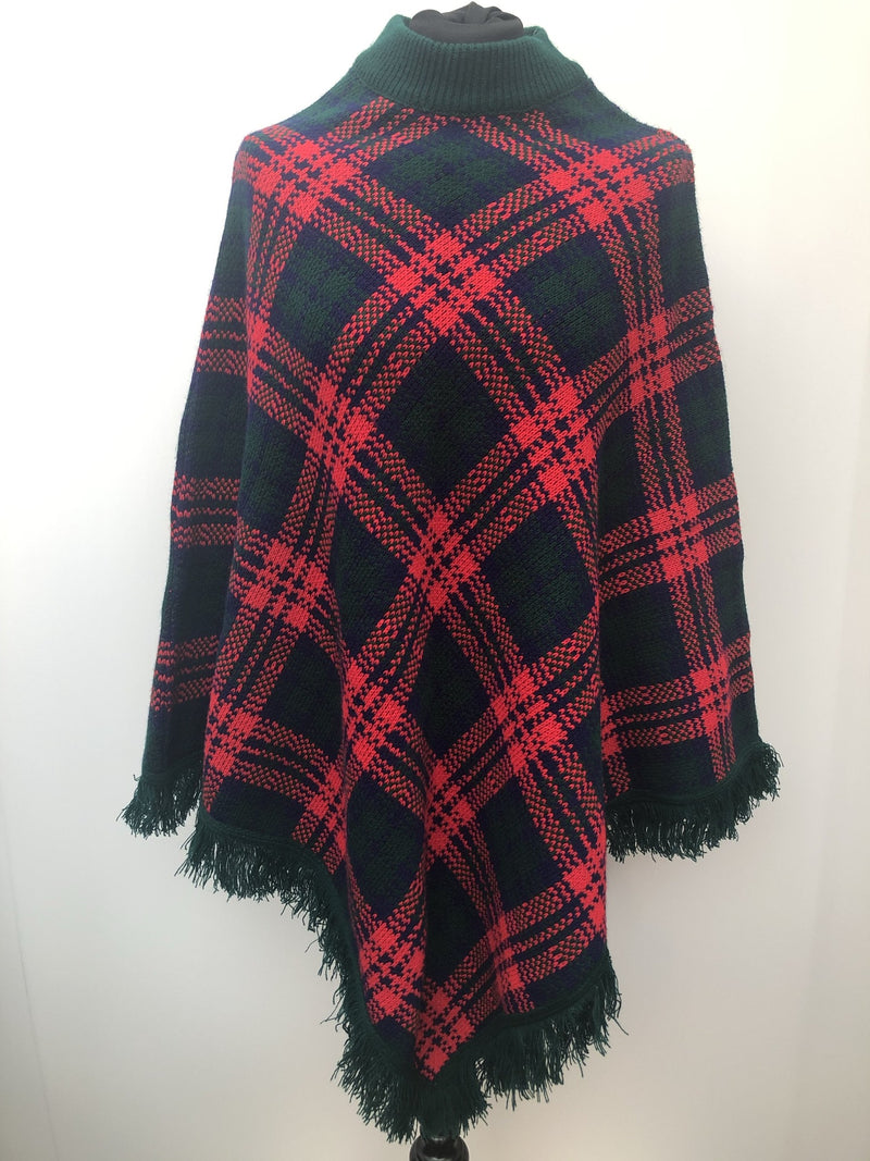 vintage  tartan  Red  poncho  Miss Casual  Green  60s  1960s urban village vintage