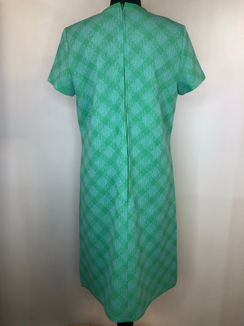 womens  vintage  Urban Village Vintage  sleevless  retro  pockets  MOD  knee length  green  dress  check print  check  blue  back zip  60s  1960s  12
