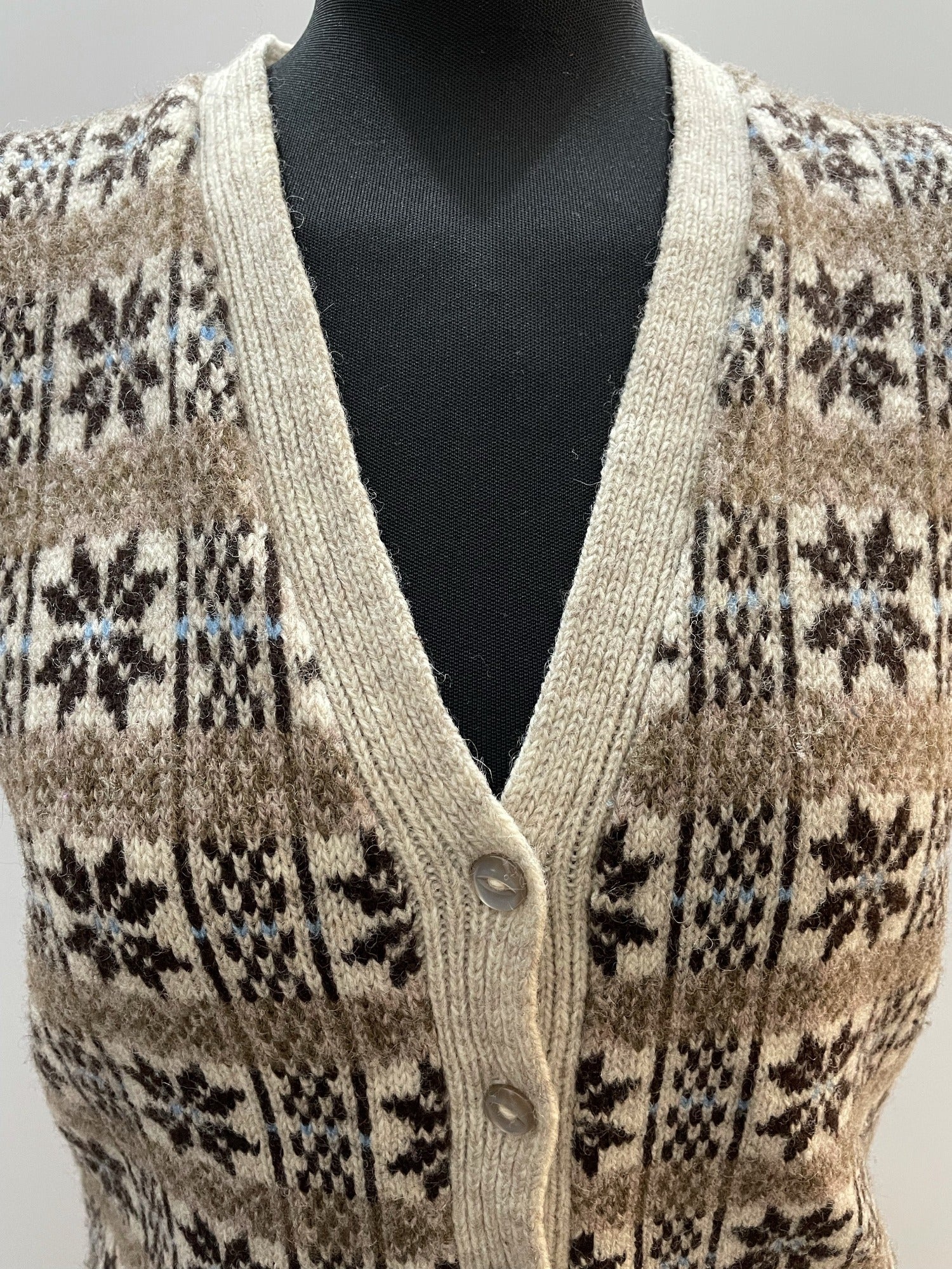 wool  vintage  vest  v neck  Urban Village Vintage  urban village  Tank Top  tank  sweater  snowflake  patterned  pattern  orange  nordic  multi  knitwear  knitted  knit  fine knit  festive  fairisle  fair isle  christmas  brown  70s  40s  1970s  1940s