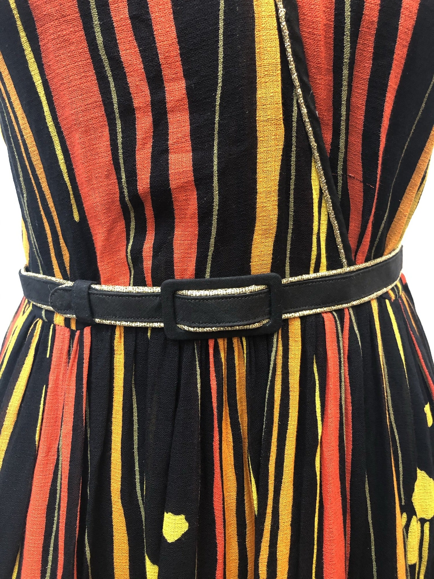 womens  vintage  Urban Village Vintage  Stripes  short sleeve  Orange stripes  midi  dress  black  70s  1970s  10