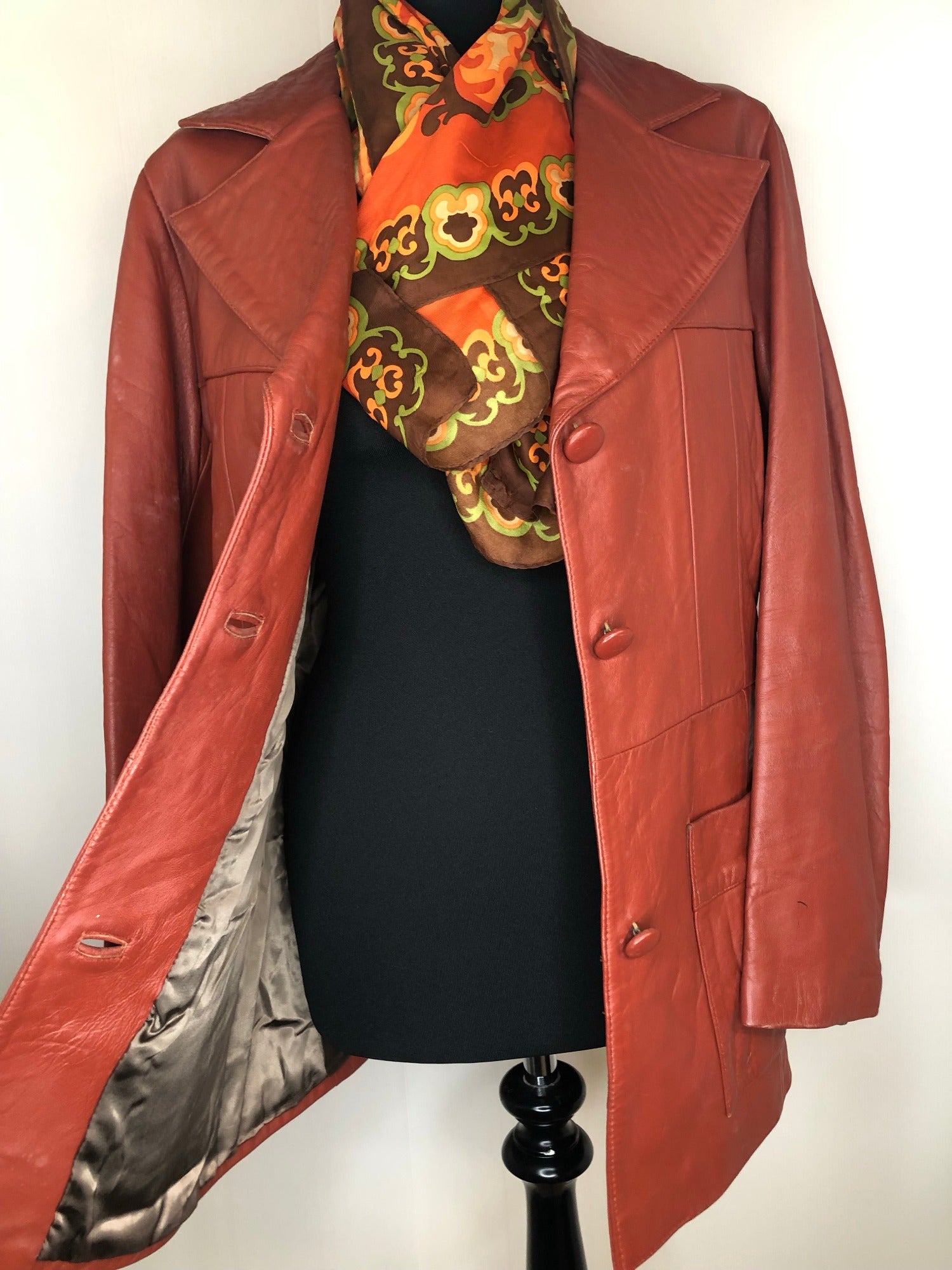 womens jacket  womens coat  womens  vintage  Urban Village Vintage  urban village  soft leather  Scandinavian fur co  retro  pockets  Leather Jacket  Leather Coat  Leather  Jacket  coat  button  brown leather  brown  big collar  autumn