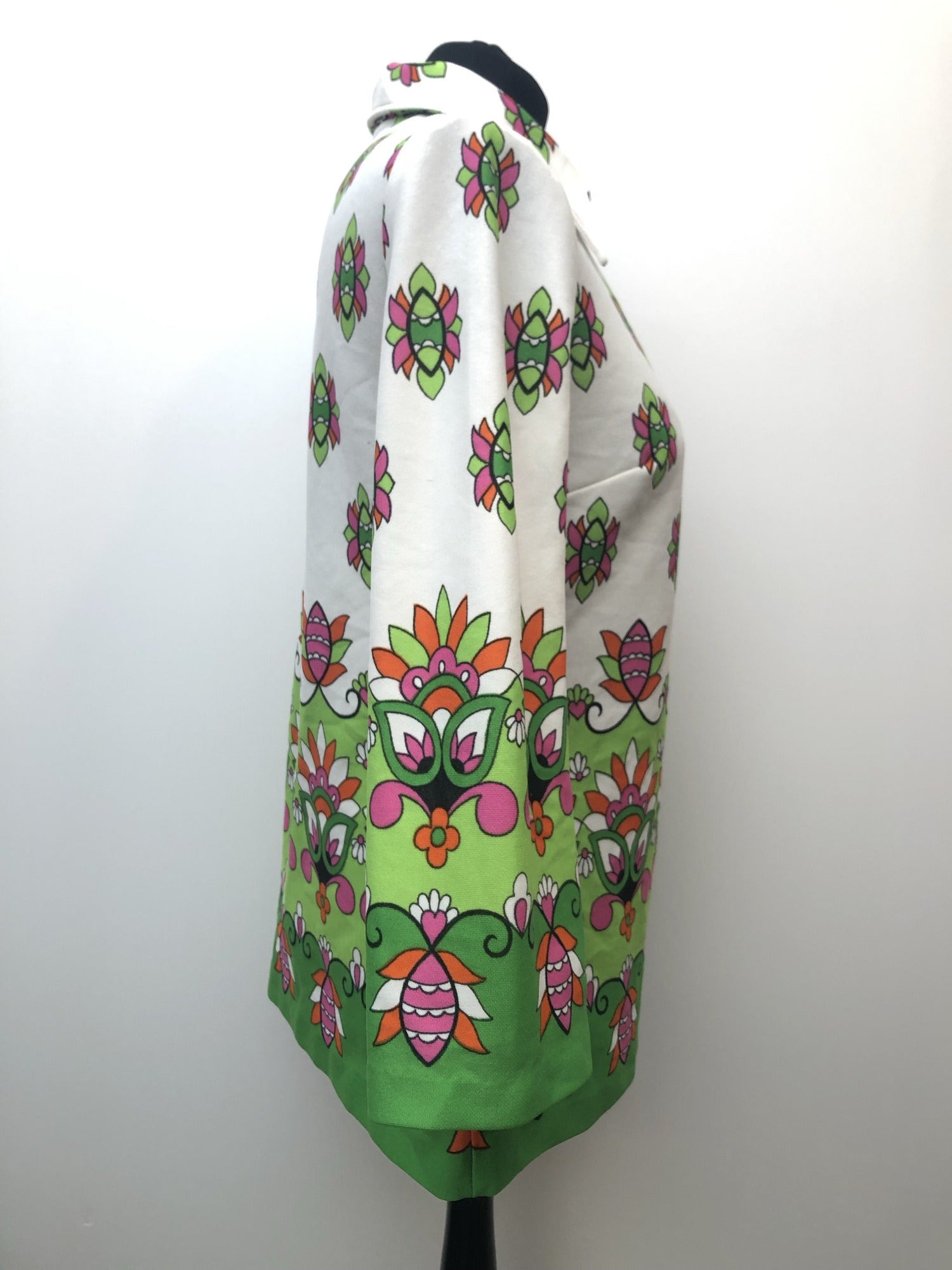 womens  wide sleeve  white  vintage  top  multi  Indian Print  green  floral print  flare sleeve  ethnic print  dagger collar  blouse  70s  1970s  12