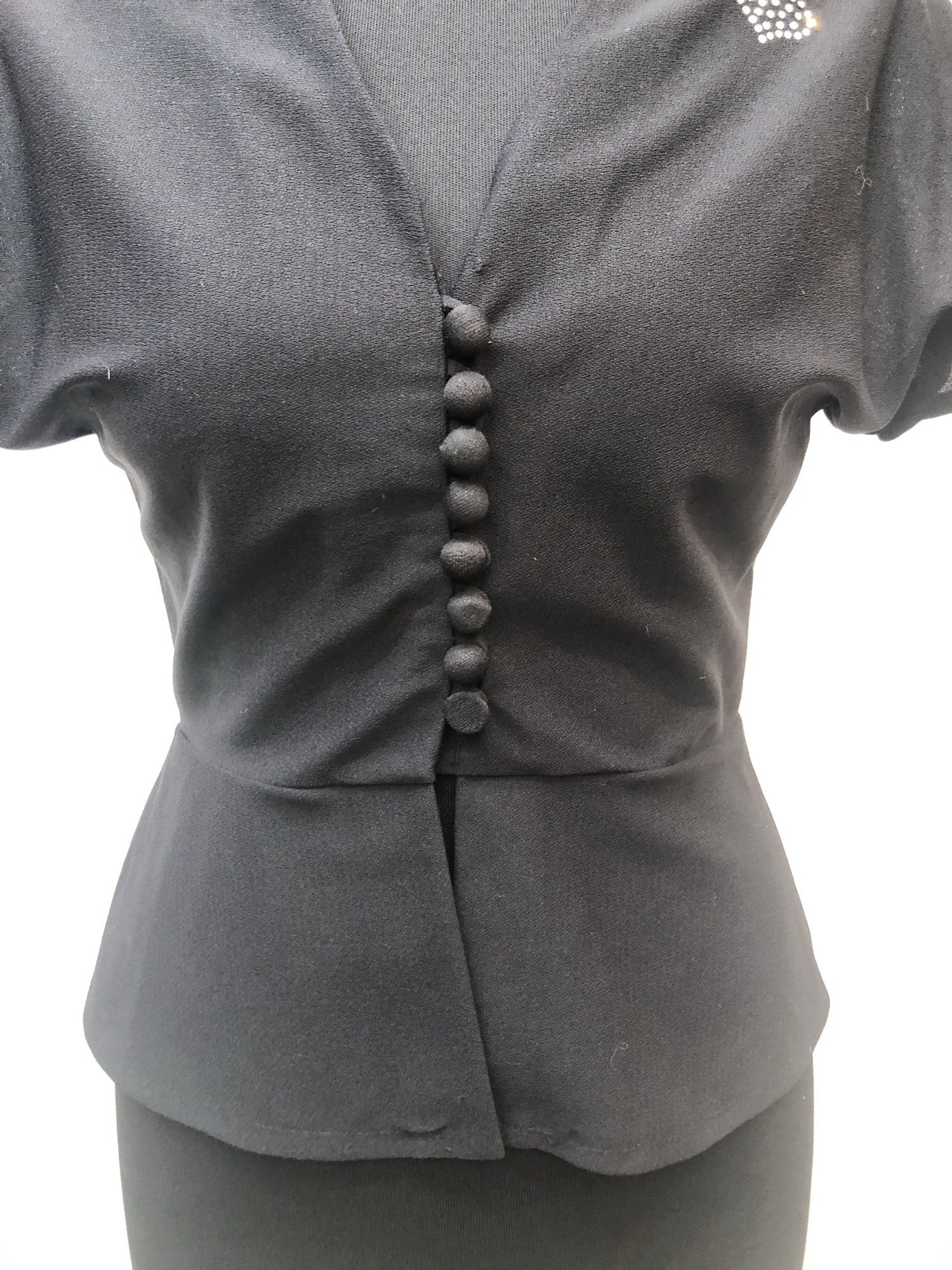 womens  vintage  Urban Village Vintage  top  button front  blouse  black  70s  70  1970s  10