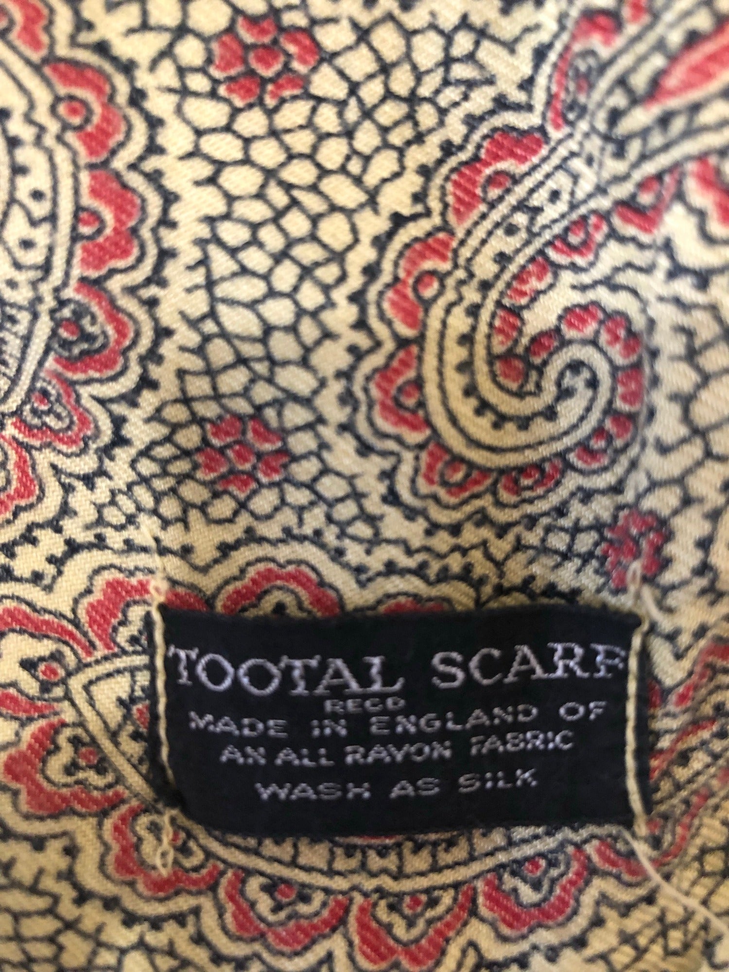 womens  vintage  Urban Village Vintage  urban village  tootal  retro  red  Paisley Print  paisley inspired  paisley  made in england  fringing  fringed  fringe  cream  burgundy  60s  1960s