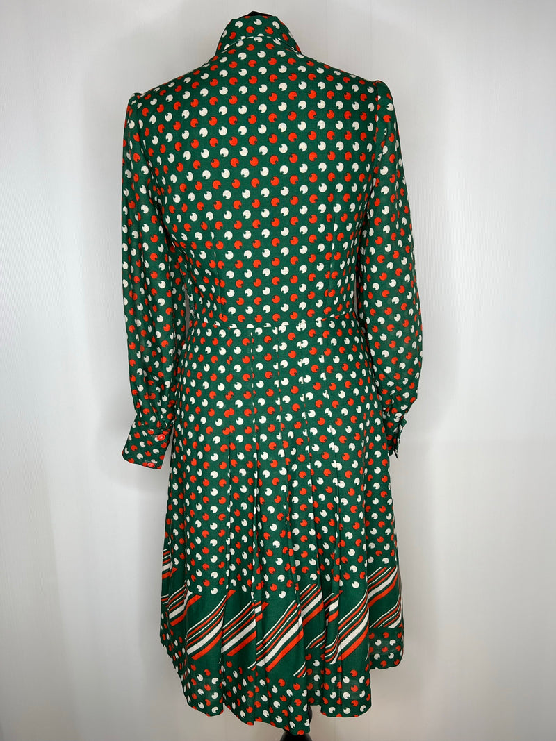 womens  vintage  Urban Village Vintage  urban village  retro  pussy bow  pointed collar  MOD  green  dress  dagger collar  dagger  collared dress  collared  collar  circle print  big collar  60s  1960s  10