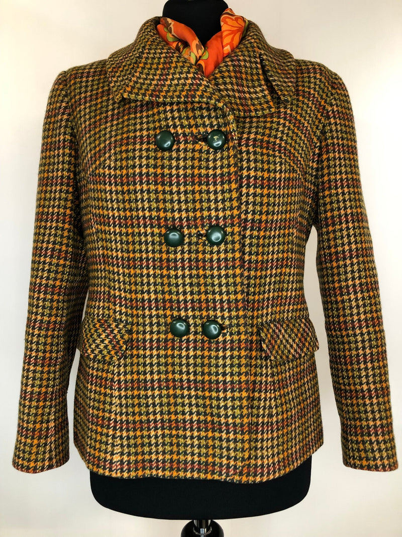 womens  vintage  Urban Village Vintage  urban village  pockets  orange  multi  long sleeve  jacket  Green  double breasted  dereta  button  blazer jacket  Blazer  70s  1970s  12
